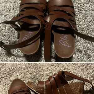 Blowfish Brown Wedge Sandals with Crisscross Straps
